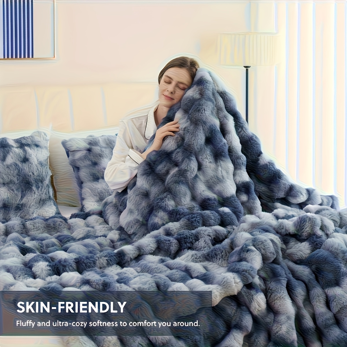 Luxury Soft Fluffy Faux Rabbit Fur Blanket, Cozy Plush Throw